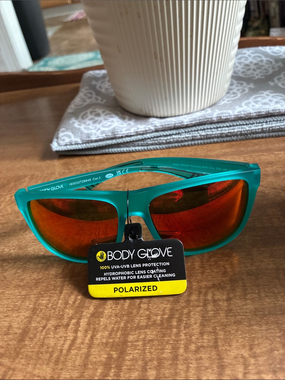 Body Glove Teal Frame Sunglasses with Red-Orange Mirrored Lenses